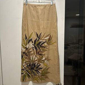 Dana Buchman Tan Leaf Pattern linen Skirt